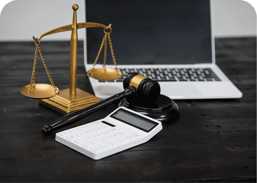 Justice symbols with technology and finance