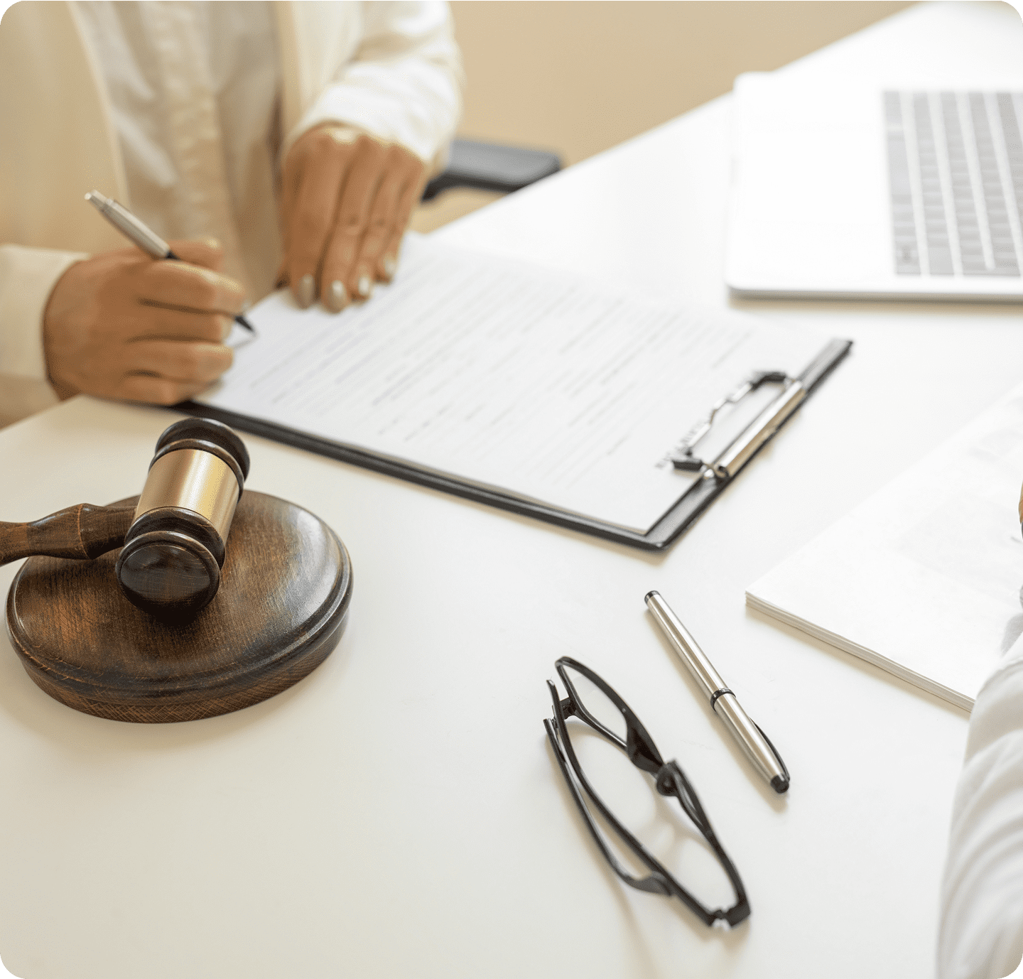 Lawyer reviewing contract at office