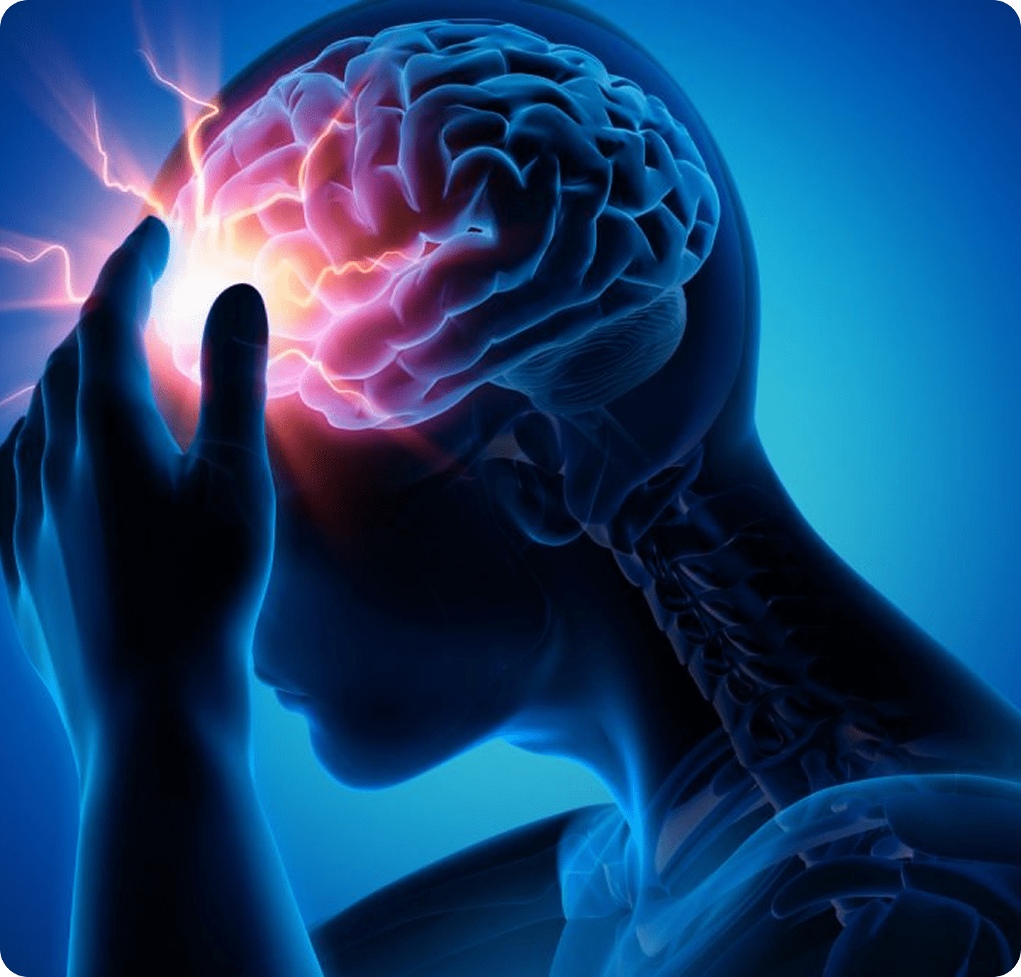 Person experiencing headache with brain highlighted