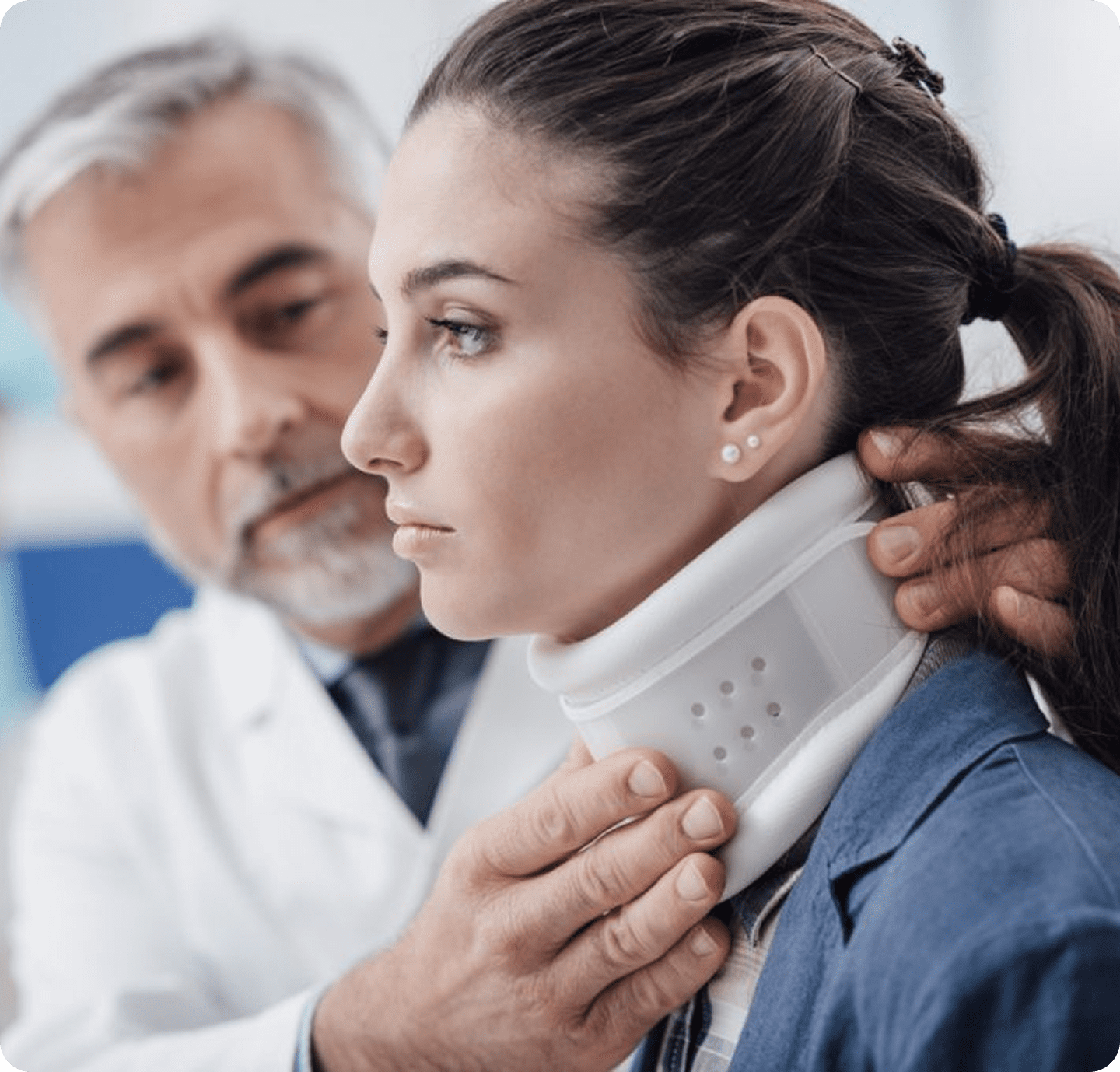 Medical professional fitting cervical collar