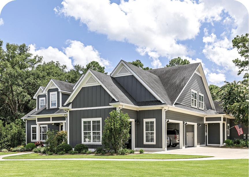 Suburban home with manicured lawn