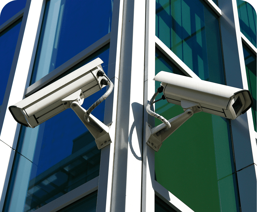 Surveillance cameras mounted on wall