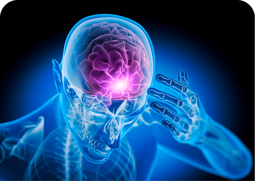 Human brain highlighted in pain