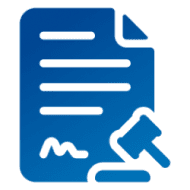 Blue legal document icon with gavel