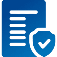Blue document icon with shield and checkmark