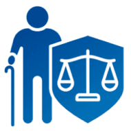 Senior with cane and legal shield