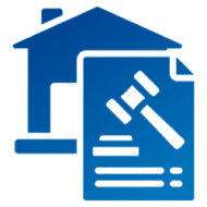 House with legal document and gavel icon